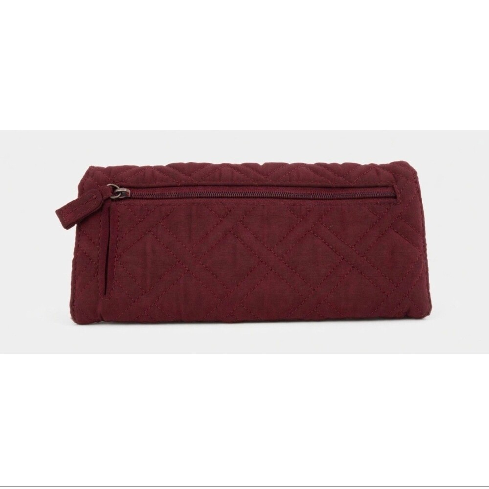 Vera Bradley Quilted Trifold Wallet Burgundy Wine Card Slots ID Window Coin Zip - Picture 3 of 5